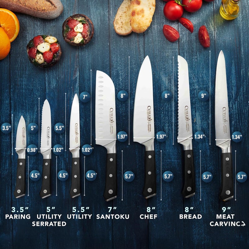Cutluxe Chef Knife Set, 7 PCS Professional Chef's Knife Set – Razor Sharp German Steel, Full Tang, Ergonomic Handles – Artisan Series - Image 2